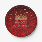 金ゴールドとレッドキンセアニェラ誕生日パーティーテンプレートP ペーパープレート (正面)