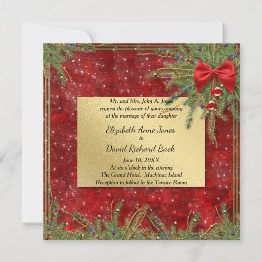 金ゴールドとレッドクリスマス結婚式招待状 招待状 (正面)