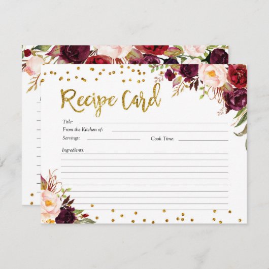 金ゴールドとレッドマルサラフローラレシピカード 招待状 (正面/裏面)