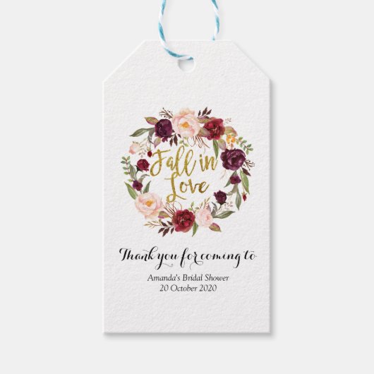 金ゴールドとレッドマルサラフローラ秋インラブメッセージカード ギフトタグ (正面)