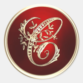 金ゴールドとレッドモノグラムC封筒用シール ラウンドシール
