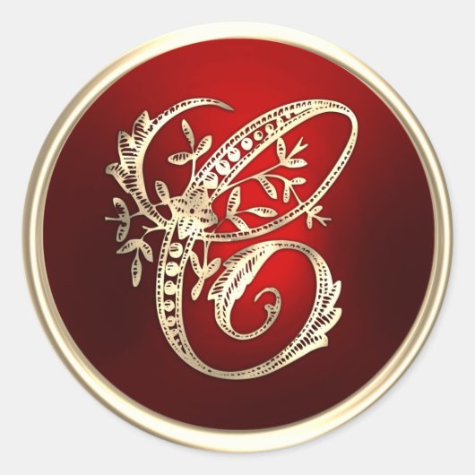 金ゴールドとレッドモノグラムC封筒用シール ラウンドシール (正面)