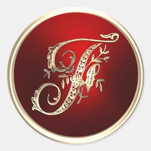 金ゴールドとレッドモノグラムF封筒用シール ラウンドシール (正面)