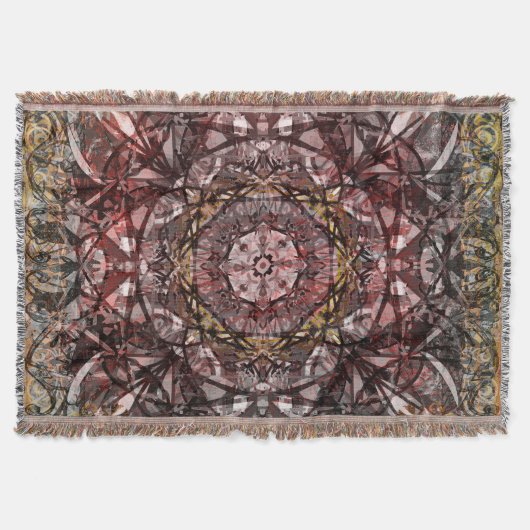 金ゴールドとレッド中世タペストリー スローブランケット (正面)