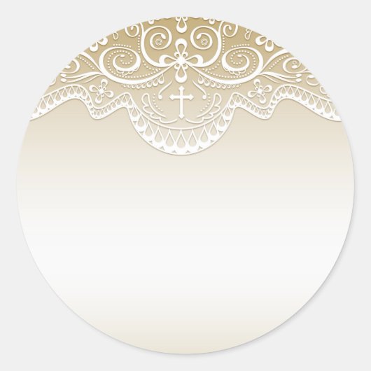 金ゴールドとレース、クロス、宗教的 ラウンドシール (正面)