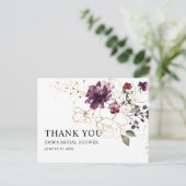 金ゴールドとワインフローラありがとうブライダルシャワー ポストカード (スタンド正面)