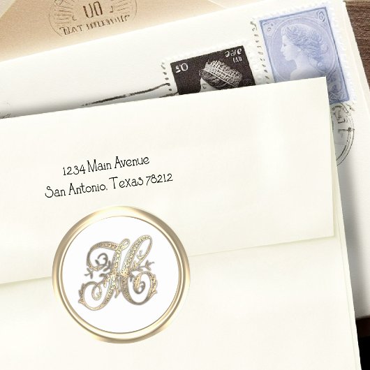 金ゴールドと任意の色華美イニシャルモノグラムH ラウンドシール