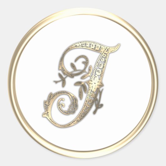 金ゴールドと任意の色華美イニシャルモノグラムI ラウンドシール (正面)