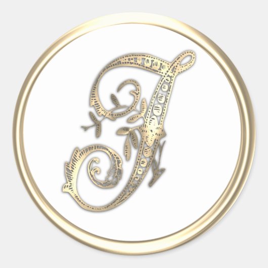 金ゴールドと任意の色華美イニシャルモノグラムJ ラウンドシール (正面)