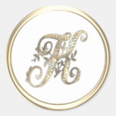 金ゴールドと任意の色華美イニシャルモノグラムK ラウンドシール (正面)