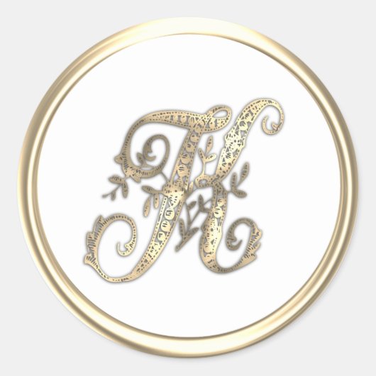 金ゴールドと任意の色華美イニシャルモノグラムK ラウンドシール (正面)