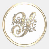 金ゴールドと任意の色華美イニシャルモノグラムY ラウンドシール (正面)