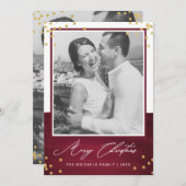 金ゴールドと写真とメリーフェイクスクリスマスレッド シーズンカード (正面/裏面)