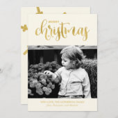 金ゴールドと冬の白いクリスマスフォトカード シーズンカード (正面/裏面)