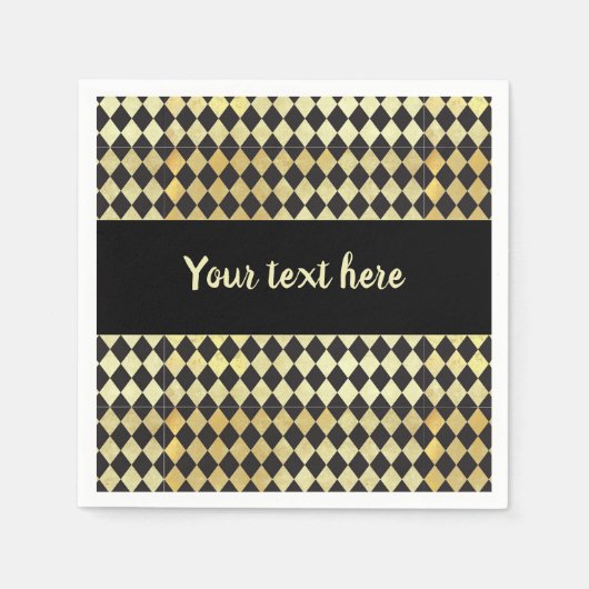 金ゴールドと動揺してブラックヴィンテージハーレクイン スタンダードカクテルナプキン (正面)