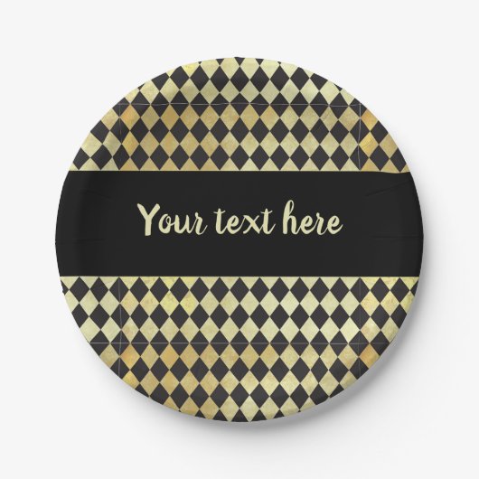 金ゴールドと動揺してブラックヴィンテージハーレクイン ペーパープレート (正面)