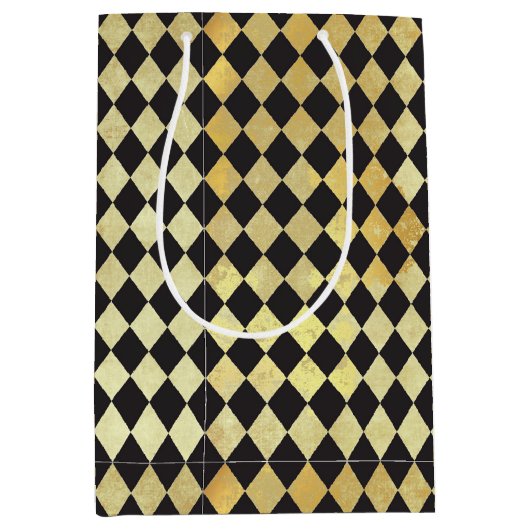 金ゴールドと動揺してブラックヴィンテージハーレクイン ミディアムペーパーバッグ (正面)