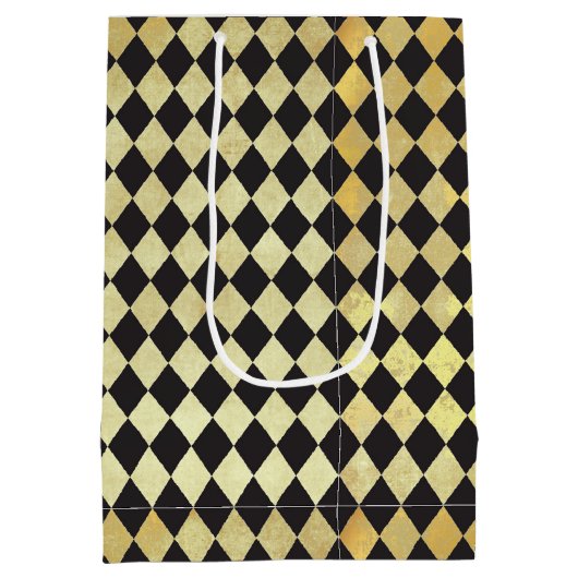 金ゴールドと動揺してブラックヴィンテージハーレクイン ミディアムペーパーバッグ (裏面)