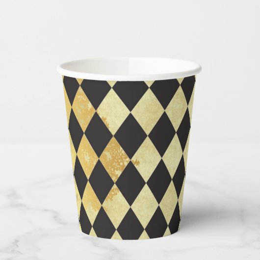 金ゴールドと動揺してブラックヴィンテージハーレクイン 紙コップ (左)