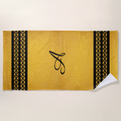 金ゴールドと垂直ブラックモノグラムバー&ダイヤモンド ビーチタオル (正面)
