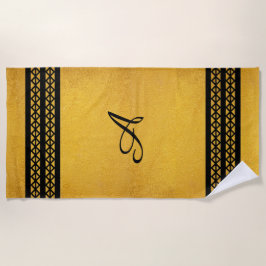 金ゴールドと垂直ブラックモノグラムバー&ダイヤモンド ビーチタオル