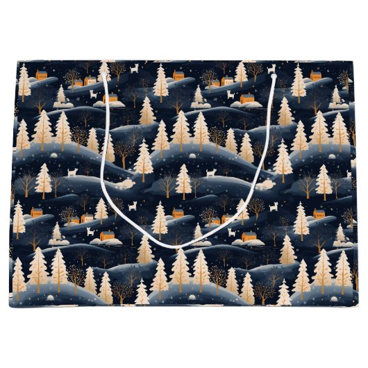 金ゴールドと埃っぽい青い冬 ラージペーパーバッグ (正面)