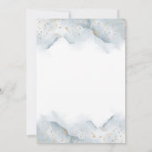 金ゴールドと埃っぽい青い水色のベビーシャワー 招待状 (裏面)