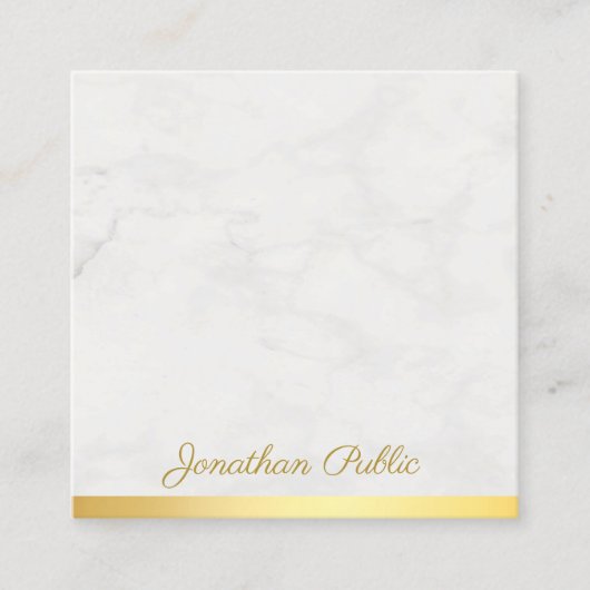 金ゴールドと大理石のエレガントハンドスクリプト文字豪華 スクエア名刺 (正面)