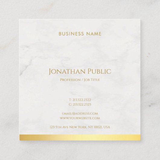 金ゴールドと大理石のエレガントハンドスクリプト文字豪華 スクエア名刺 (裏面)