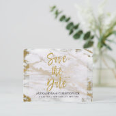 金ゴールドと大理石エレガント日付カードの保存 案内ポストカード (スタンド正面)