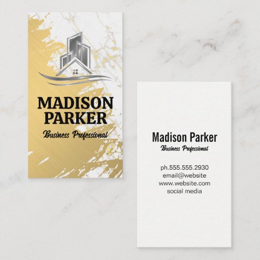 金ゴールドと大理石 |エステート実在ロゴ 名刺 (正面/裏面)