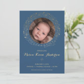 金ゴールドと宗教男の子の写真の誕生の発表- 案内状 (スタンド正面)