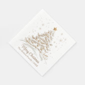 金ゴールドと家族名の白いクリスマスツリー スタンダードランチョンナプキン (角)