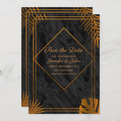 金ゴールドと幾何学模様のトロピカル結婚 セーブザデート (正面/裏面)
