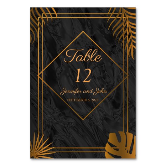 金ゴールドと幾何学模様のトロピカル結婚 テーブルナンバー (正面)