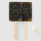 金ゴールドと幾何学模様のトロピカル結婚 ハンドファン (正面&裏面)