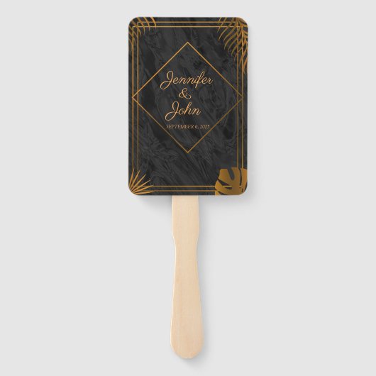 金ゴールドと幾何学模様のトロピカル結婚 ハンドファン (裏面)