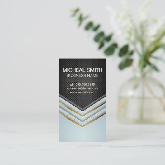 金ゴールドと斑入り高級幾何学模様 名刺 (スタンド正面)