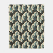 金ゴールドと日本のティール（緑がかった色）インスパイアファンパターン（の模様が）ある フリースブランケット (正面)