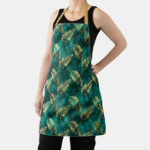 金ゴールドと暗いティール(緑がかった色)葉のティール(緑がかった色)パターン エプロン (インサイチュ)