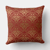 金ゴールドと暗赤色ヴィンテージフローラダマスク クッション (裏面)