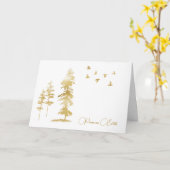 金ゴールドと木の冬のシーンのクリスマス カード (黄色い花)