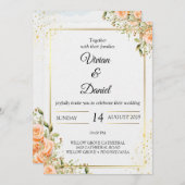 金ゴールドと桃の花結婚式招待状 招待状 (正面/裏面)