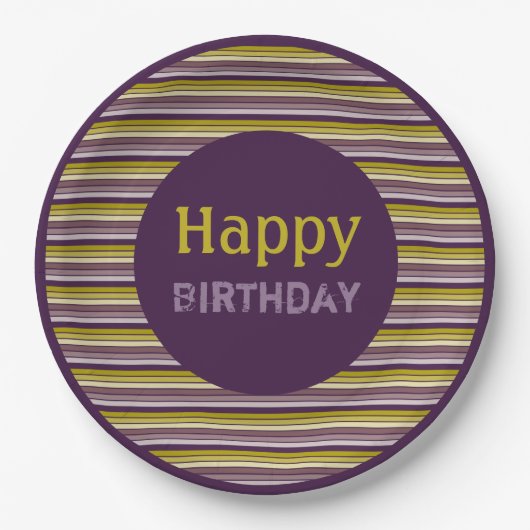 金ゴールドと梅ストライプ紙プレート ペーパープレート (正面)