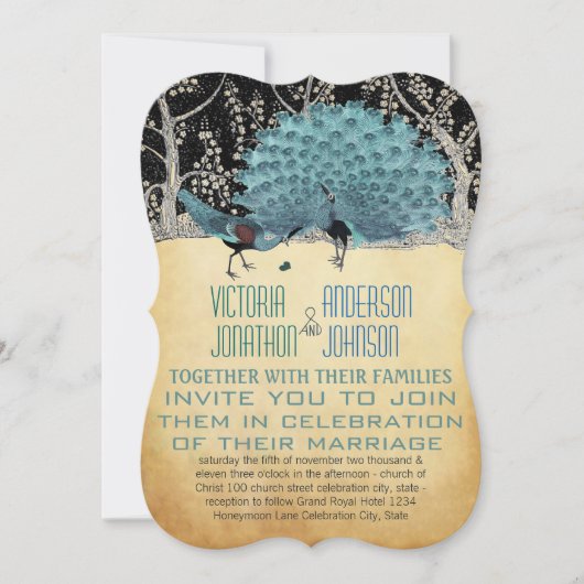 金ゴールドと森の中の黒いピーコック 招待状 (正面)