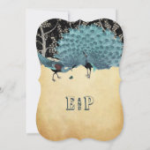 金ゴールドと森の中の黒いピーコック 招待状 (裏面)