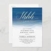 金ゴールドと水彩驚きの誕生日招待状 インビテーションポストカード (正面/裏面)