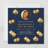 金ゴールドと海軍のサプライズ任意の年齢の誕生日パーティー 招待状 (裏面)