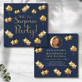 金ゴールドと海軍のサプライズ任意の年齢の誕生日パーティー 招待状