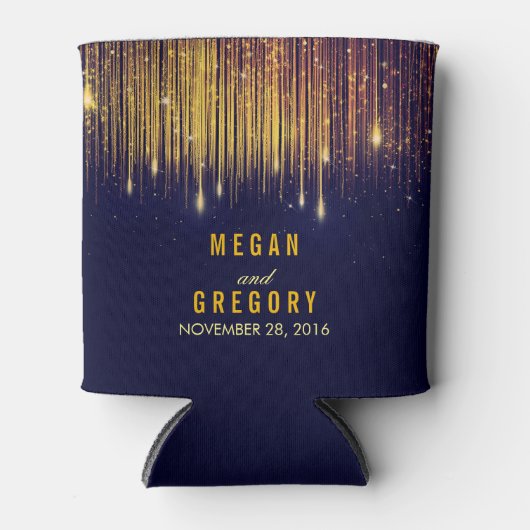 金ゴールドと海軍のストリングライトグリッター 缶クーラー (正面)